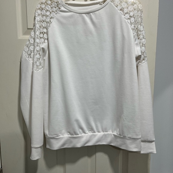 White Lace Sleeve Sweatshirt - Picture 1 of 1